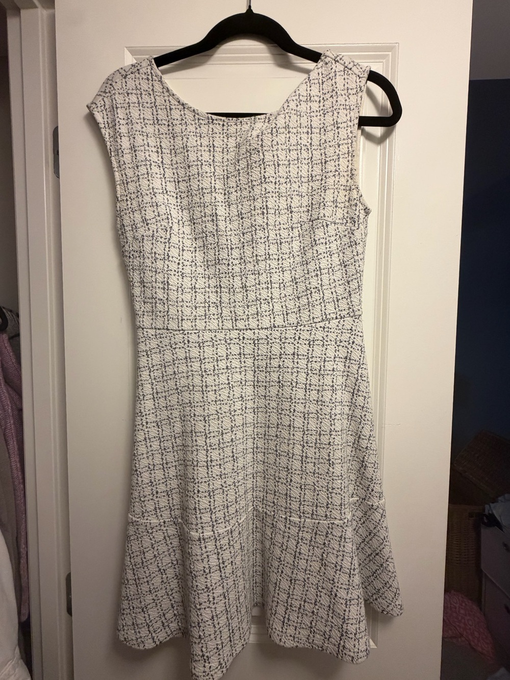 LOFT White & Black Tweed Fit-and-Flare Dress